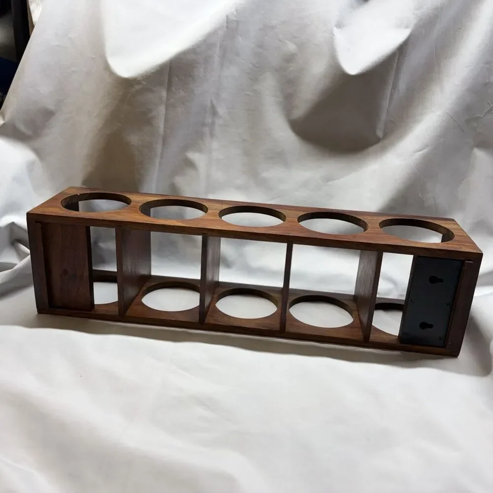 Crate & Barrel 5 Bottle Sheesham Wood Wall Mount Wine Rack Mid Century Modern